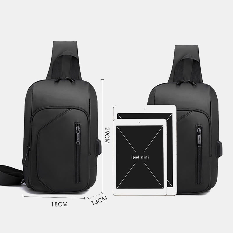 Wasserdichte, lässige Schultertasche mit USB-Ladeanschluss