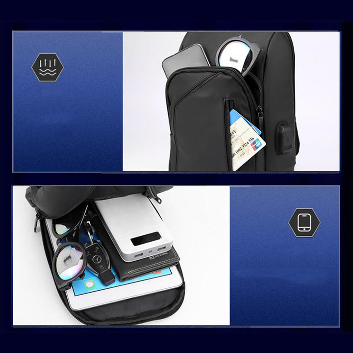 Wasserdichte, lässige Schultertasche mit USB-Ladeanschluss