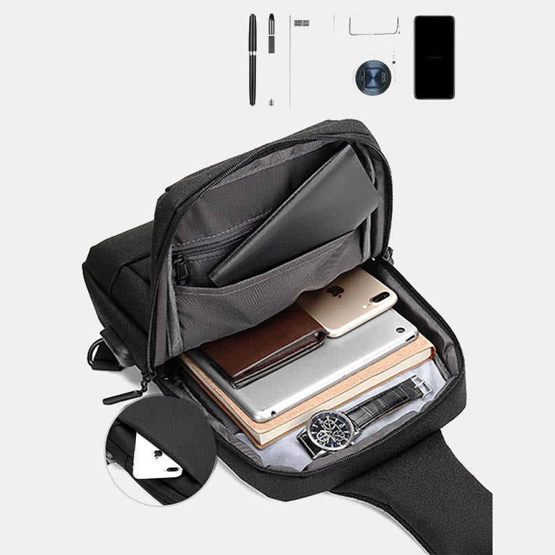 Travel Business One-Shoulder Rucksack Sling Bag mit USB-Ladeanschluss