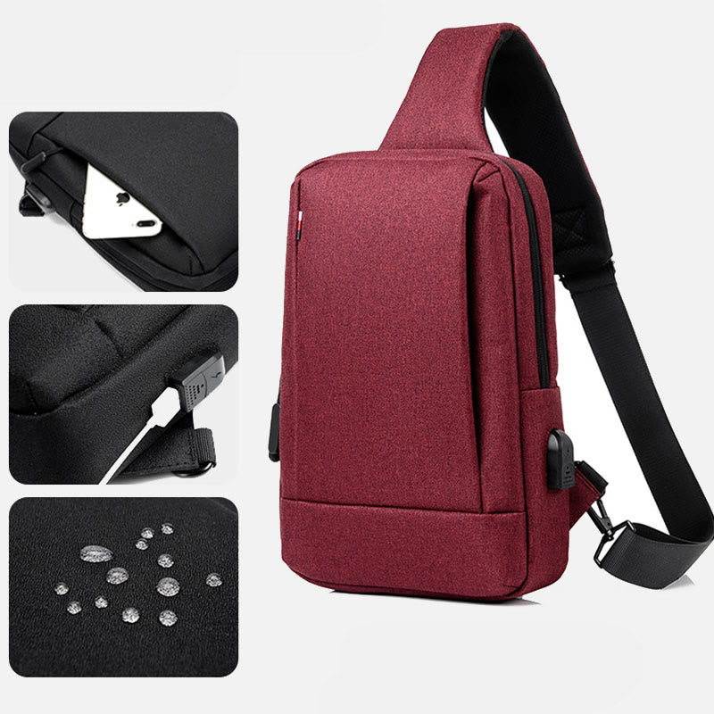 Travel Business One-Shoulder Rucksack Sling Bag mit USB-Ladeanschluss