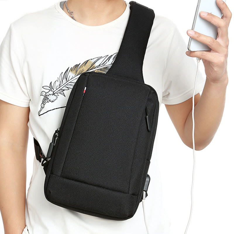 Travel Business One-Shoulder Rucksack Sling Bag mit USB-Ladeanschluss
