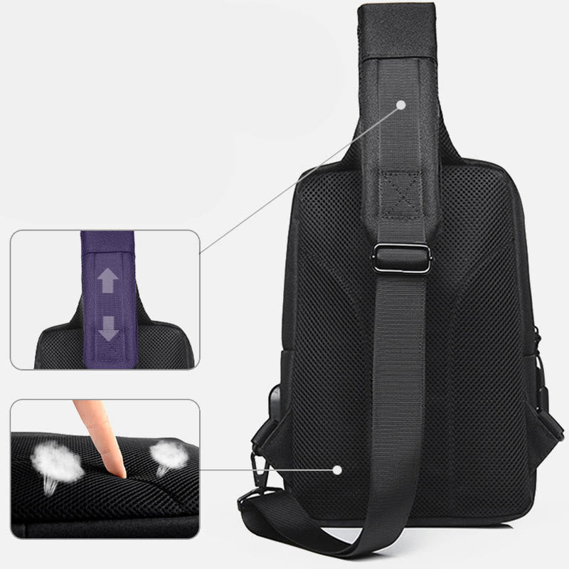 Travel Business One-Shoulder Rucksack Sling Bag mit USB-Ladeanschluss