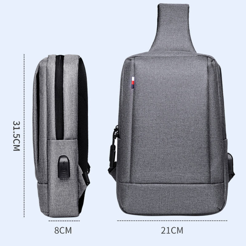 Travel Business One-Shoulder Rucksack Sling Bag mit USB-Ladeanschluss