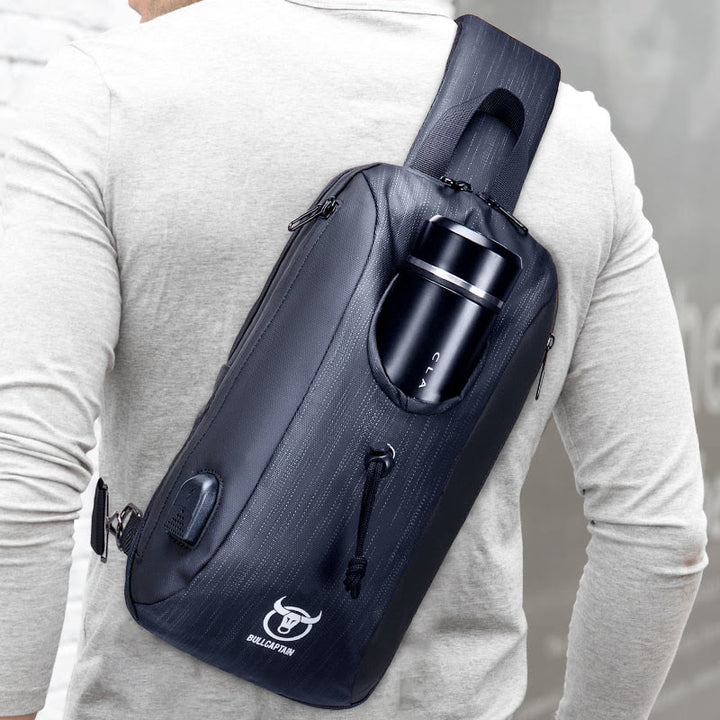 Business Sling Rucksack Brusttasche Daypack mit Flaschenhalter