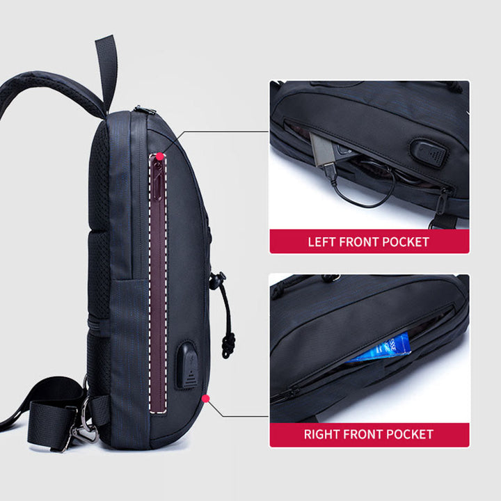 Business Sling Rucksack Brusttasche Daypack mit Flaschenhalter