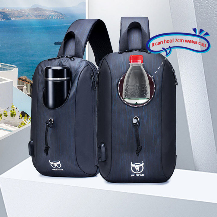 Business Sling Rucksack Brusttasche Daypack mit Flaschenhalter