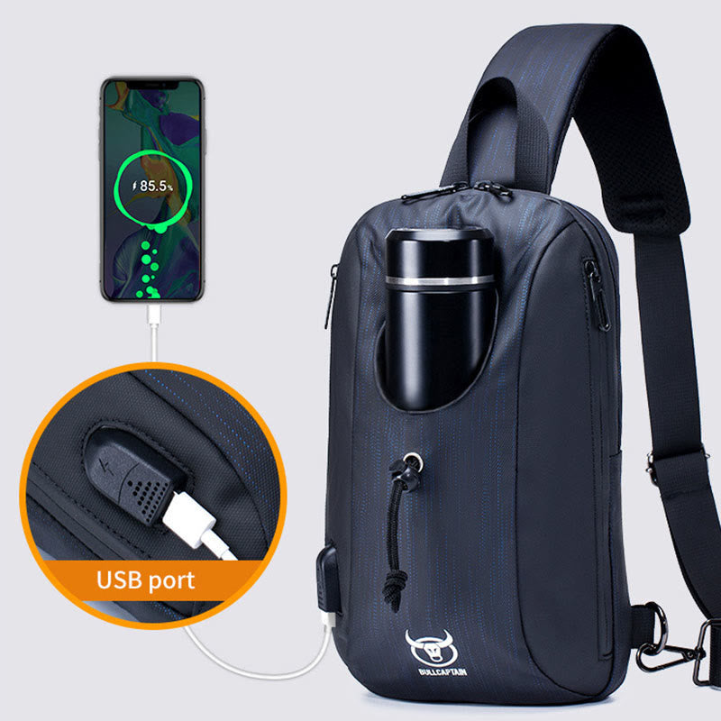 Business Sling Rucksack Brusttasche Daypack mit Flaschenhalter