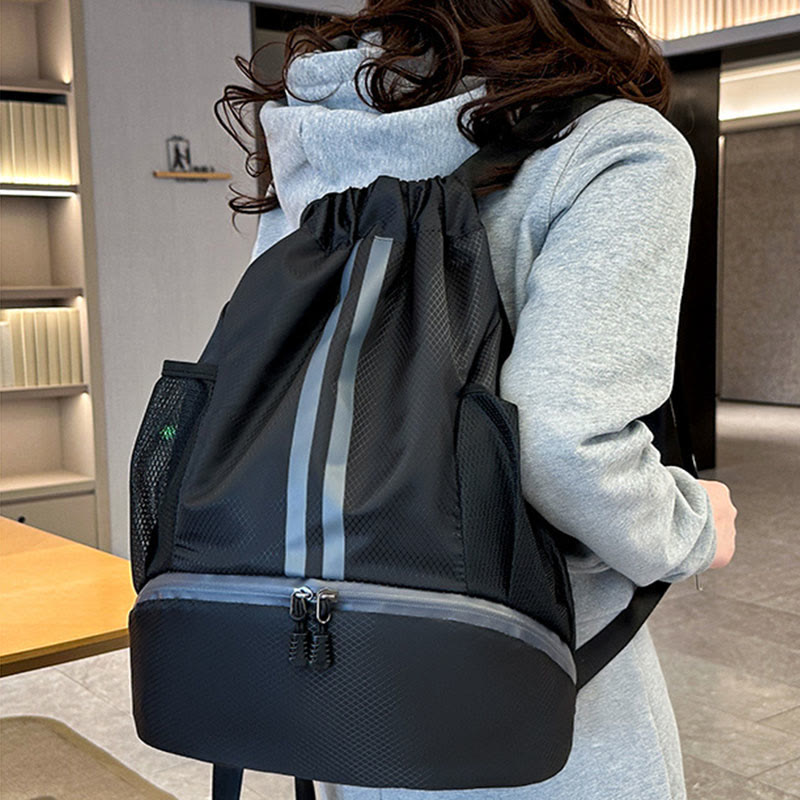 Gestreifter Rucksack mit Kordelzug, Sporttasche mit Schuhfach