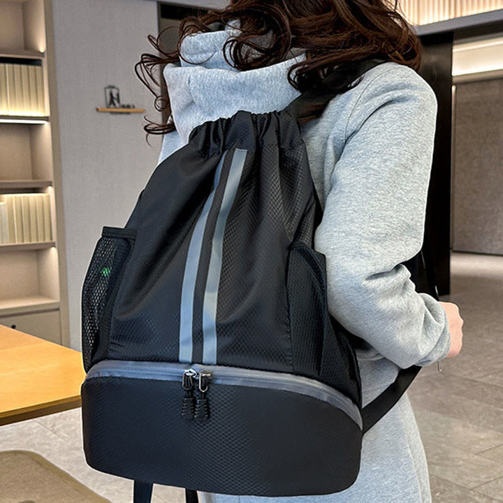 Gestreifter Rucksack mit Kordelzug, Sporttasche mit Schuhfach