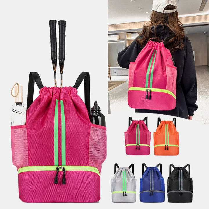 Gestreifter Rucksack mit Kordelzug, Sporttasche mit Schuhfach
