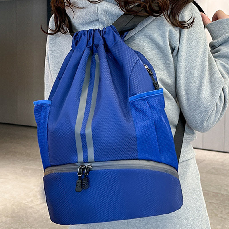 Gestreifter Rucksack mit Kordelzug, Sporttasche mit Schuhfach