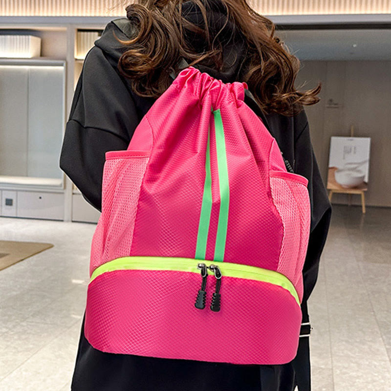 Gestreifter Rucksack mit Kordelzug, Sporttasche mit Schuhfach