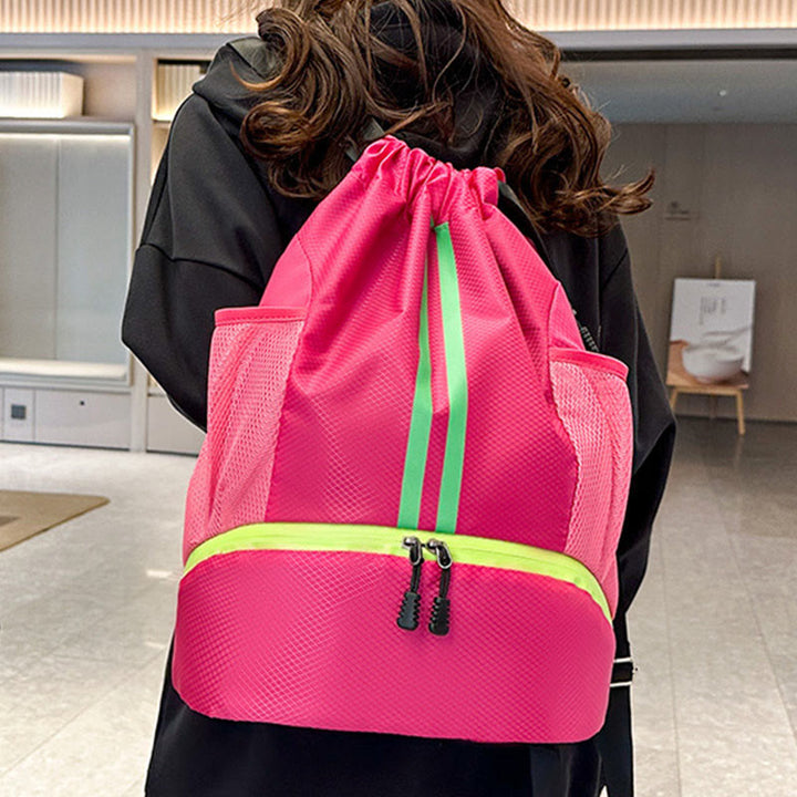 Gestreifter Rucksack mit Kordelzug, Sporttasche mit Schuhfach