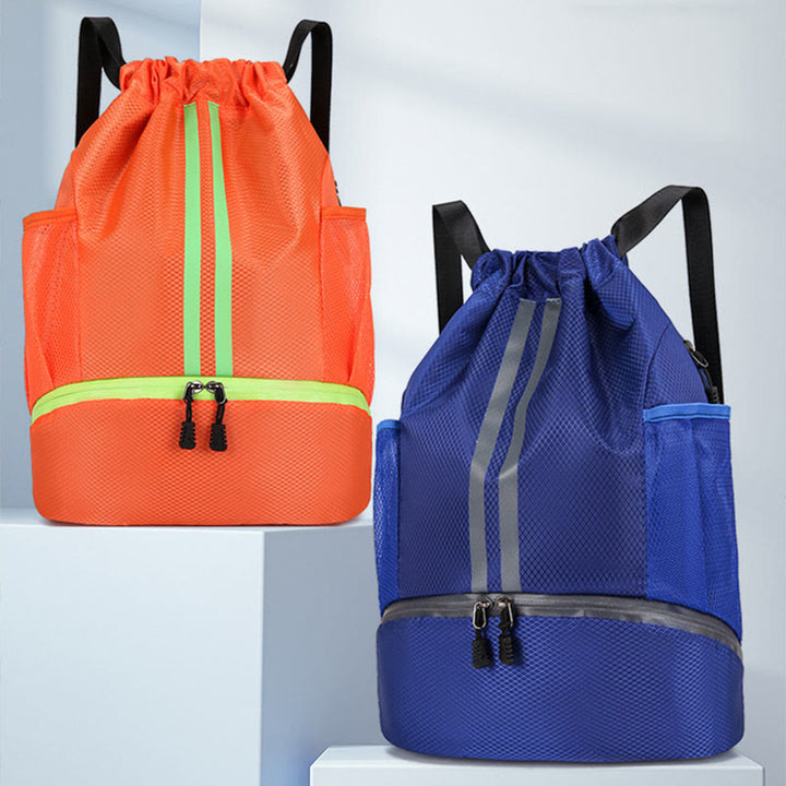 Gestreifter Rucksack mit Kordelzug, Sporttasche mit Schuhfach