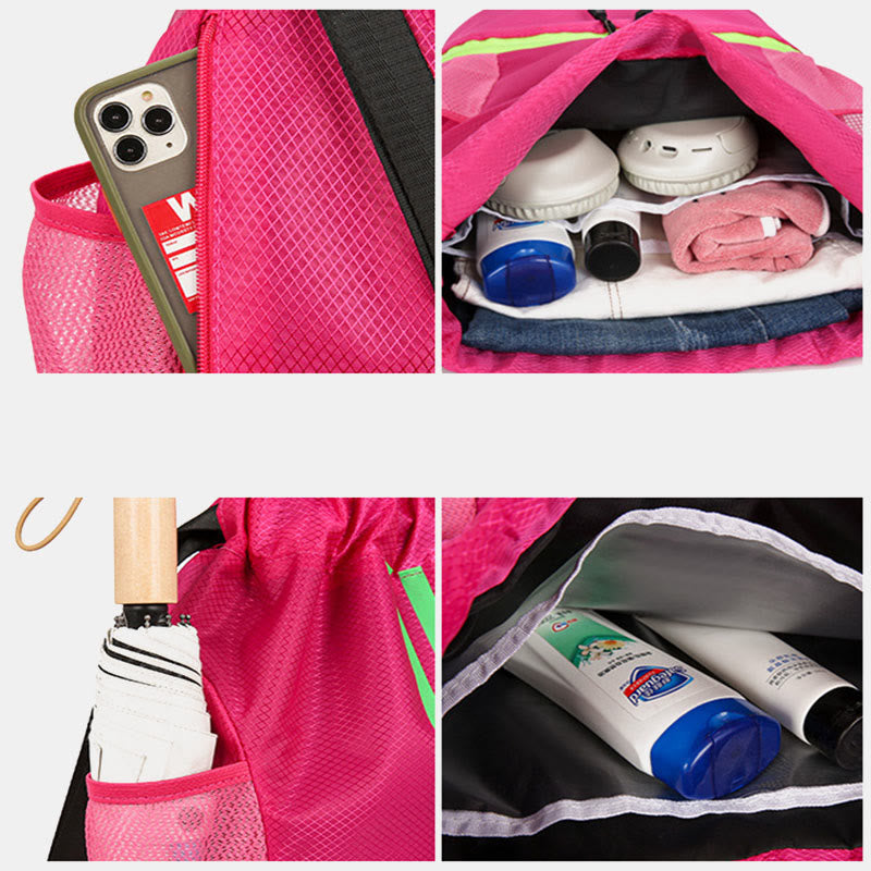 Gestreifter Rucksack mit Kordelzug, Sporttasche mit Schuhfach