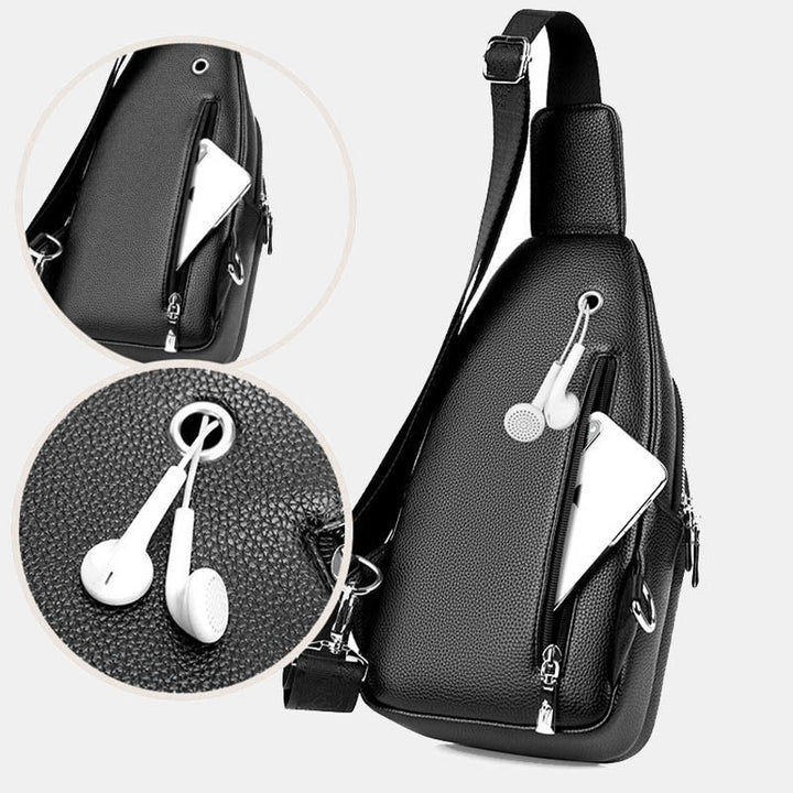Sling Bag für Herren aus Leder, Ein-Schulter-Rucksack mit USB-Ladeanschluss