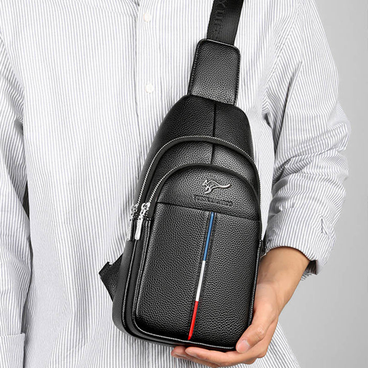 Sling Bag für Herren aus Leder, Ein-Schulter-Rucksack mit USB-Ladeanschluss