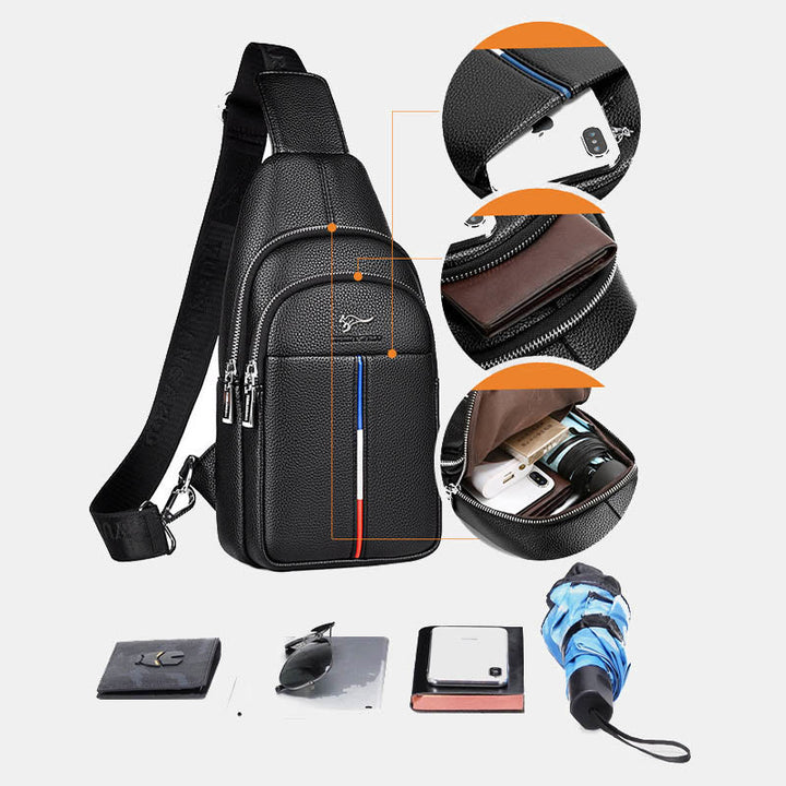 Sling Bag für Herren aus Leder, Ein-Schulter-Rucksack mit USB-Ladeanschluss