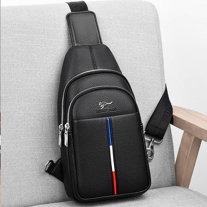 Sling Bag für Herren aus Leder, Ein-Schulter-Rucksack mit USB-Ladeanschluss