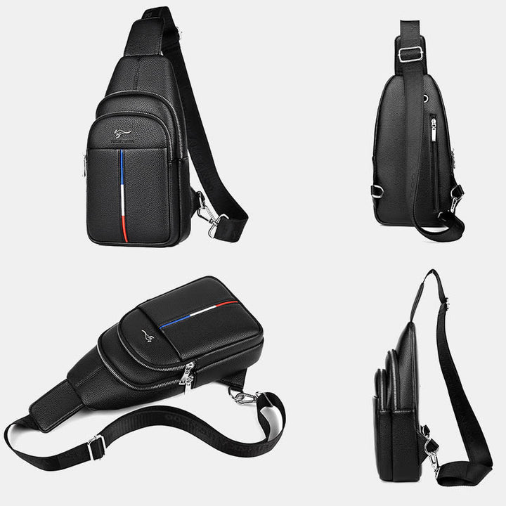 Sling Bag für Herren aus Leder, Ein-Schulter-Rucksack mit USB-Ladeanschluss