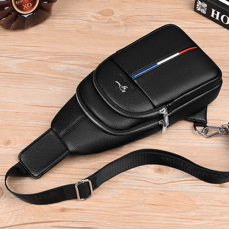 Sling Bag für Herren aus Leder, Ein-Schulter-Rucksack mit USB-Ladeanschluss