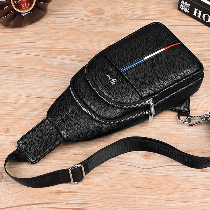 Sling Bag für Herren aus Leder, Ein-Schulter-Rucksack mit USB-Ladeanschluss