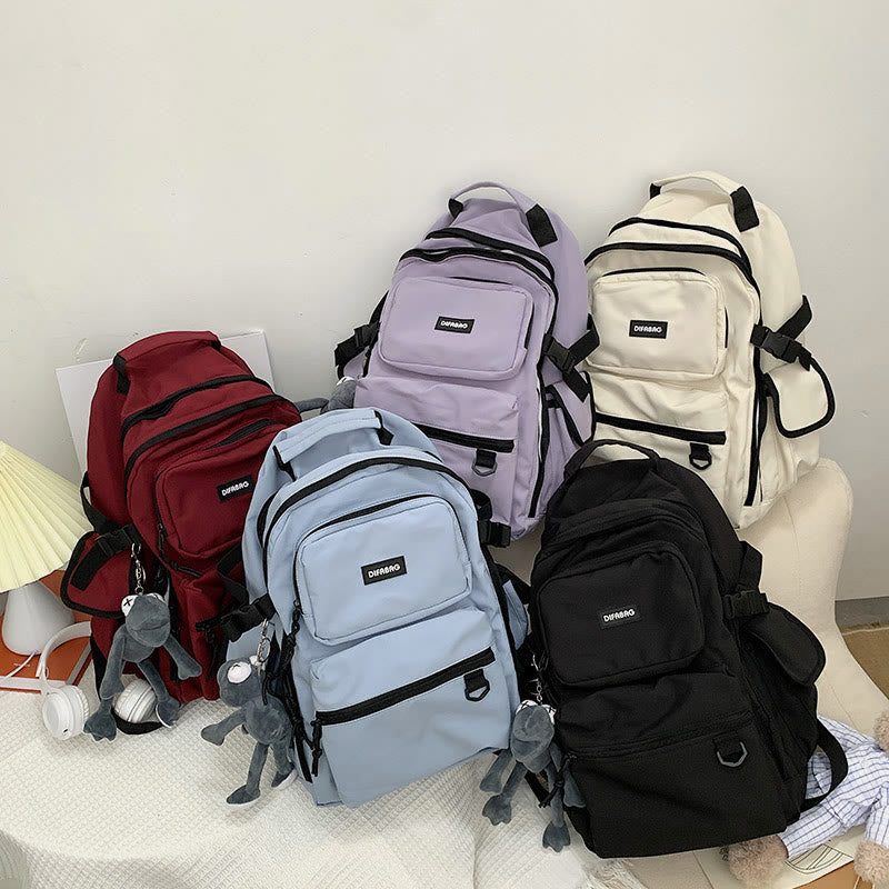 Mehrfachtaschen-Rucksack in einfarbigen Farben für Reisen und Schule für Teenager