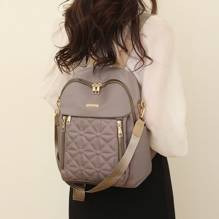 Mehrtaschen-Stepp-Rucksack-Schultertasche für Frauen mit Schulterriemen
