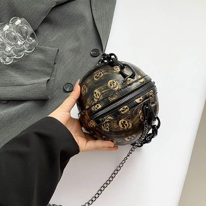 Halloween Party Bag Kunstleder Runde Schädel Bedruckte Handtasche