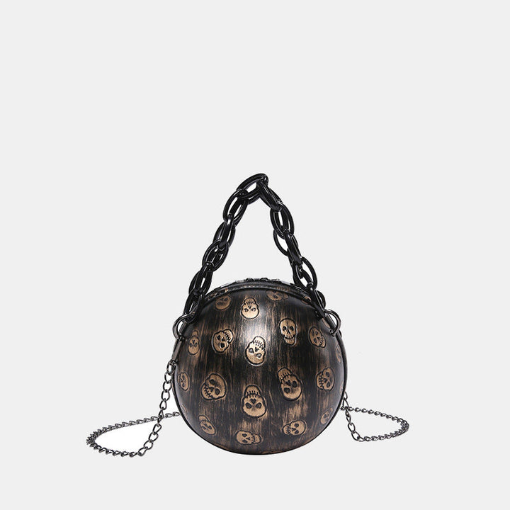Halloween Party Bag Kunstleder Runde Schädel Bedruckte Handtasche