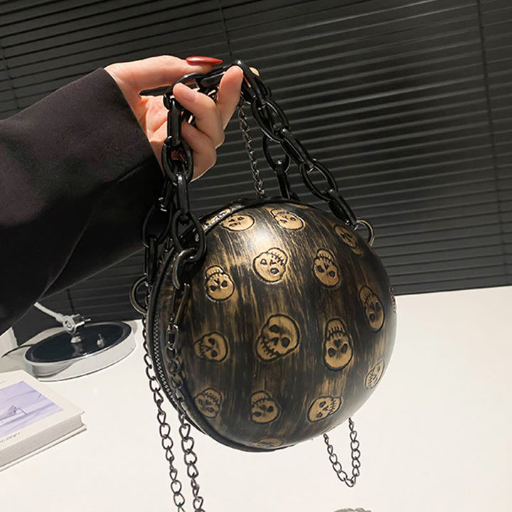 Halloween Party Bag Kunstleder Runde Schädel Bedruckte Handtasche