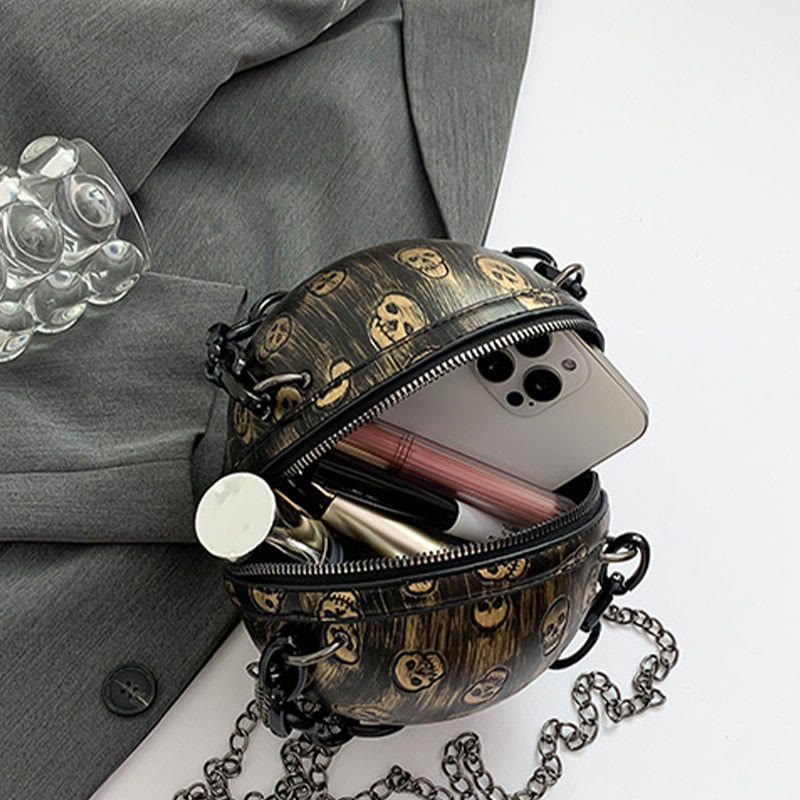 Halloween Party Bag Kunstleder Runde Schädel Bedruckte Handtasche