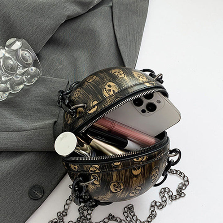 Halloween Party Bag Kunstleder Runde Schädel Bedruckte Handtasche