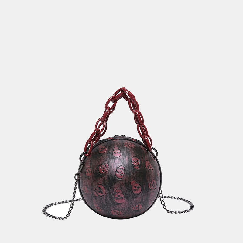 Halloween Party Bag Kunstleder Runde Schädel Bedruckte Handtasche