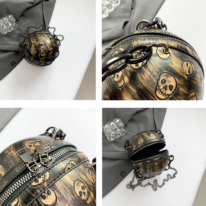 Halloween Party Bag Kunstleder Runde Schädel Bedruckte Handtasche