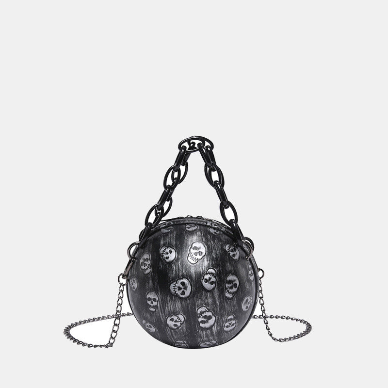 Halloween Party Bag Kunstleder Runde Schädel Bedruckte Handtasche