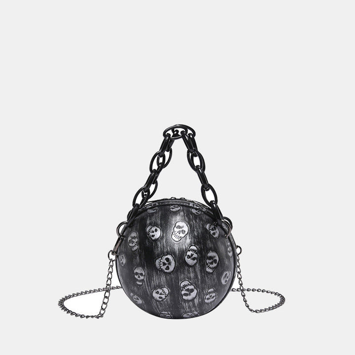 Halloween Party Bag Kunstleder Runde Schädel Bedruckte Handtasche