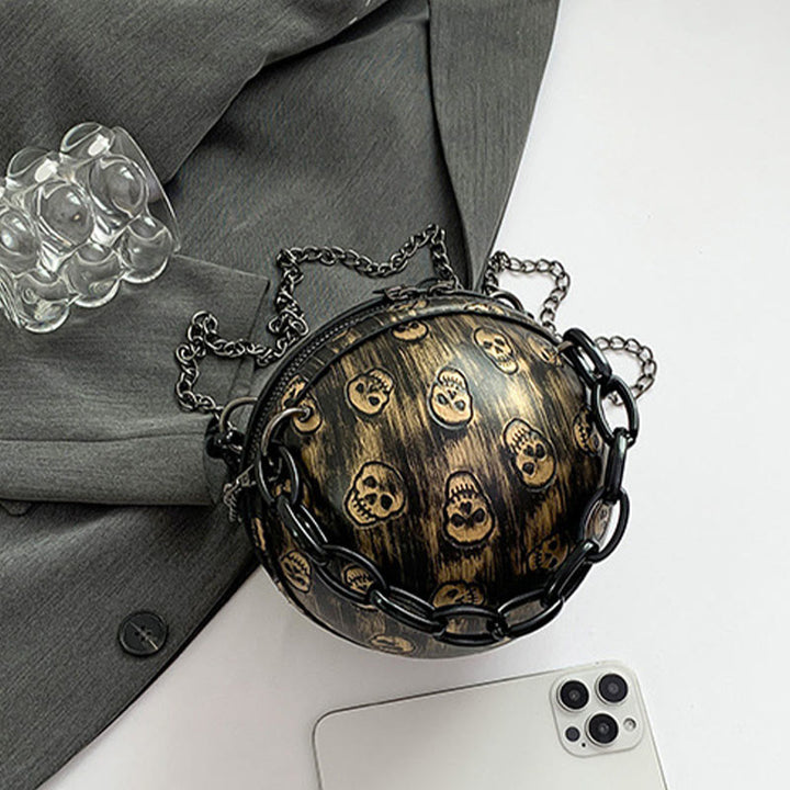 Halloween Party Bag Kunstleder Runde Schädel Bedruckte Handtasche