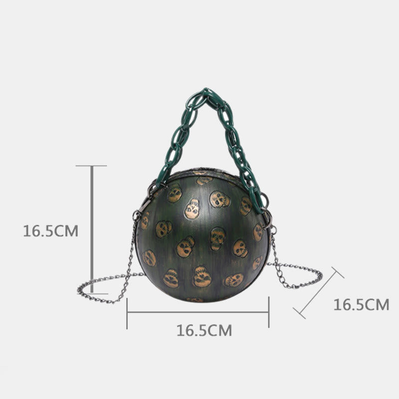 Halloween Party Bag Kunstleder Runde Schädel Bedruckte Handtasche