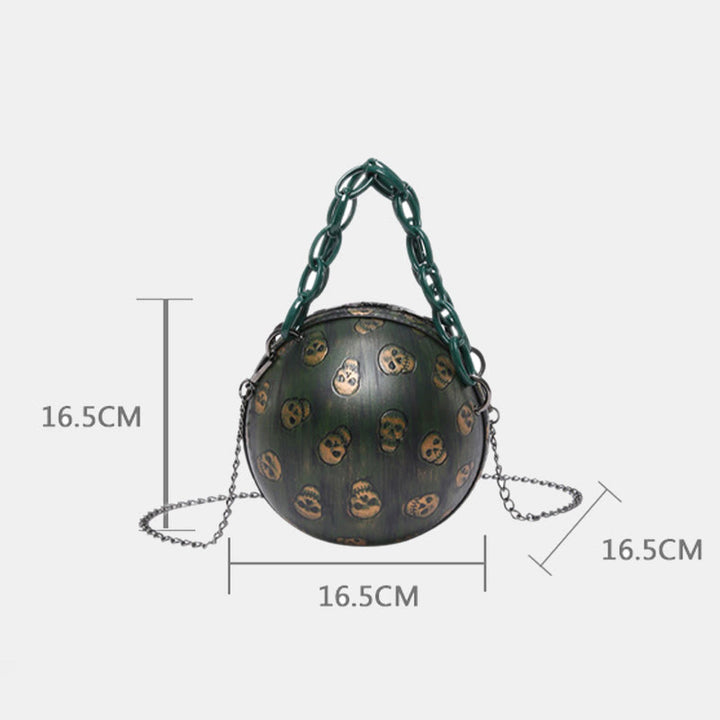 Halloween Party Bag Kunstleder Runde Schädel Bedruckte Handtasche