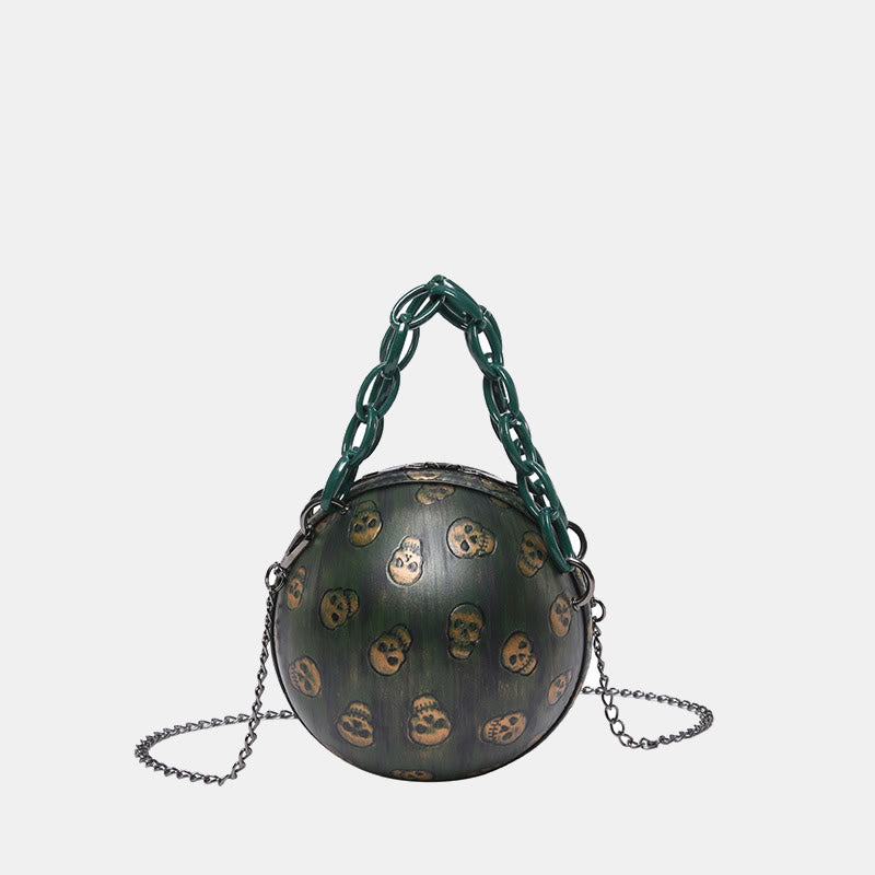 Halloween Party Bag Kunstleder Runde Schädel Bedruckte Handtasche