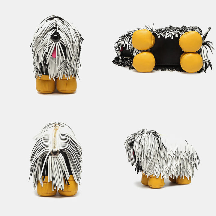Süße Chow-Chow-Hund-förmige Umhängetasche Veganes Leder Quasten Handtasche