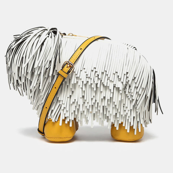 Süße Chow-Chow-Hund-förmige Umhängetasche Veganes Leder Quasten Handtasche