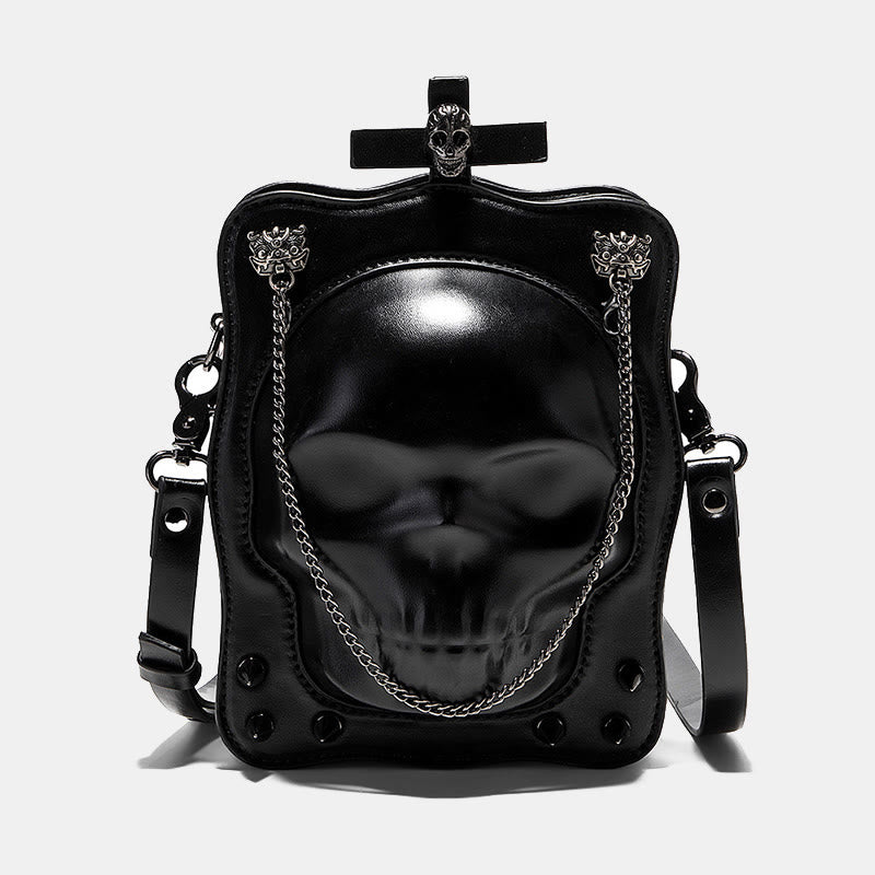 Gotische Schwarze Handtaschen Totenkopf Kreuz Design Handtasche Umhängetasche