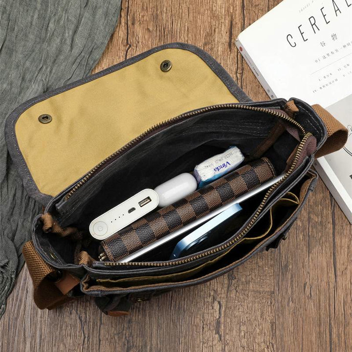 Retro-Umhängetasche für Männer, wasserdichte Commutor Canvas Messenger Geldbörse