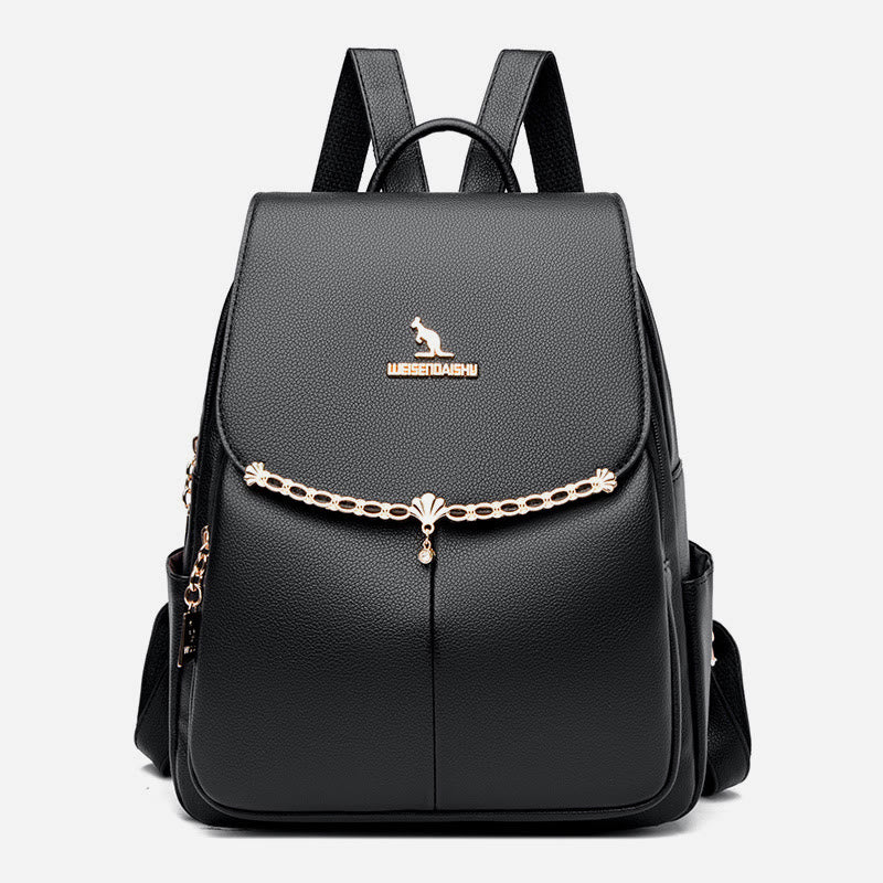 Lederrucksack für Damen, kurze Reise, einfacher, einfarbiger Tagesrucksack