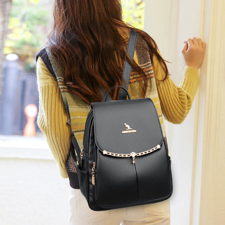 Lederrucksack für Damen, kurze Reise, einfacher, einfarbiger Tagesrucksack