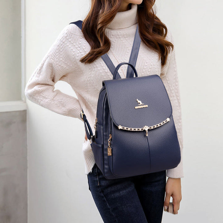 Lederrucksack für Damen, kurze Reise, einfacher, einfarbiger Tagesrucksack