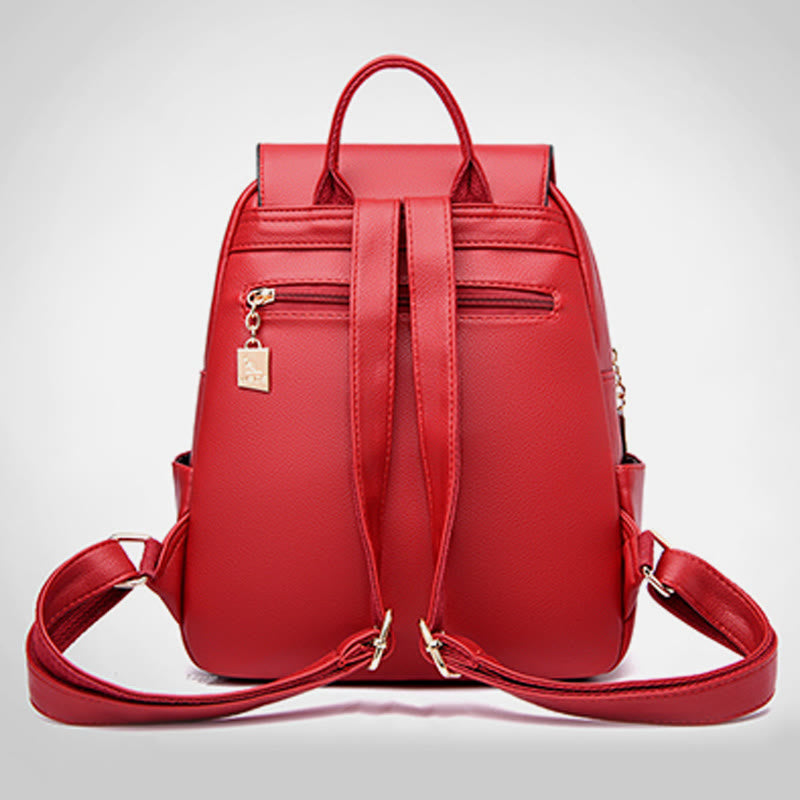 Lederrucksack für Damen, kurze Reise, einfacher, einfarbiger Tagesrucksack
