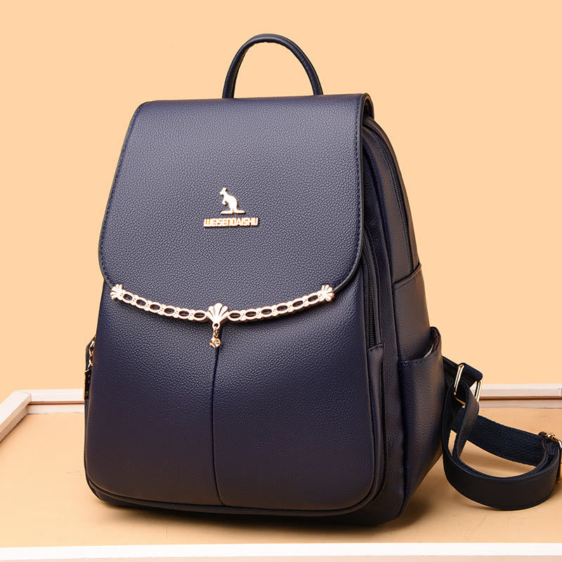 Lederrucksack für Damen, kurze Reise, einfacher, einfarbiger Tagesrucksack